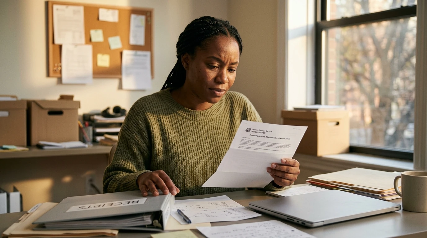 A person reviewing an IRS IRS notice at home.