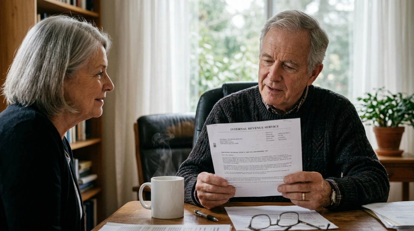 A person reviewing an IRS IRS notice at home.