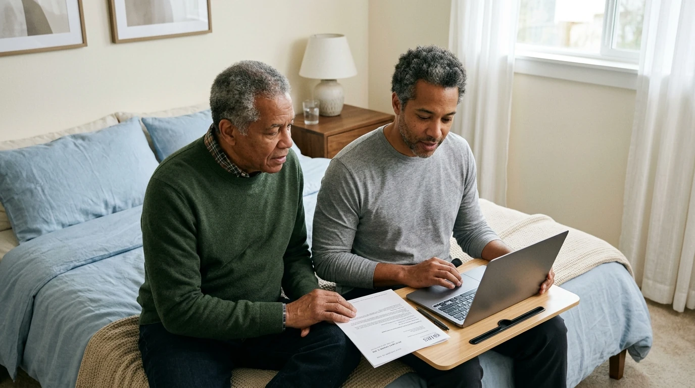 A person reviewing an IRS IRS notice at home.