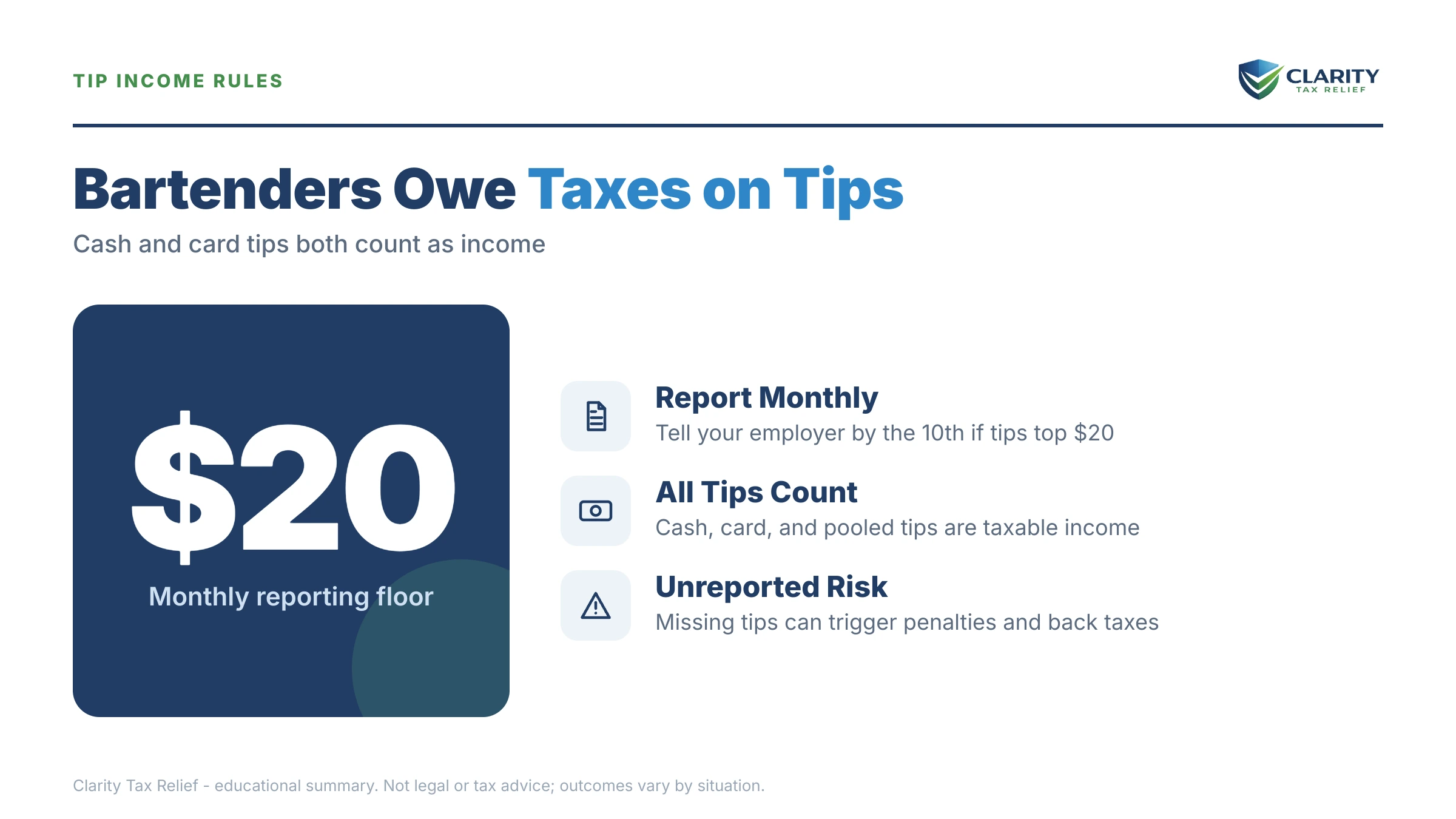 Infographic: key facts and deadlines about Bartender Tip Taxes in 2026.