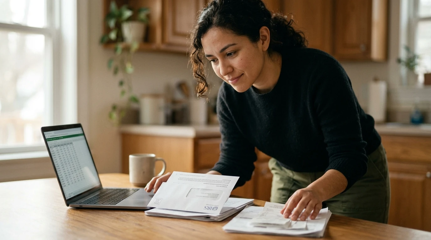 A person reviewing an IRS IRS notice at home.