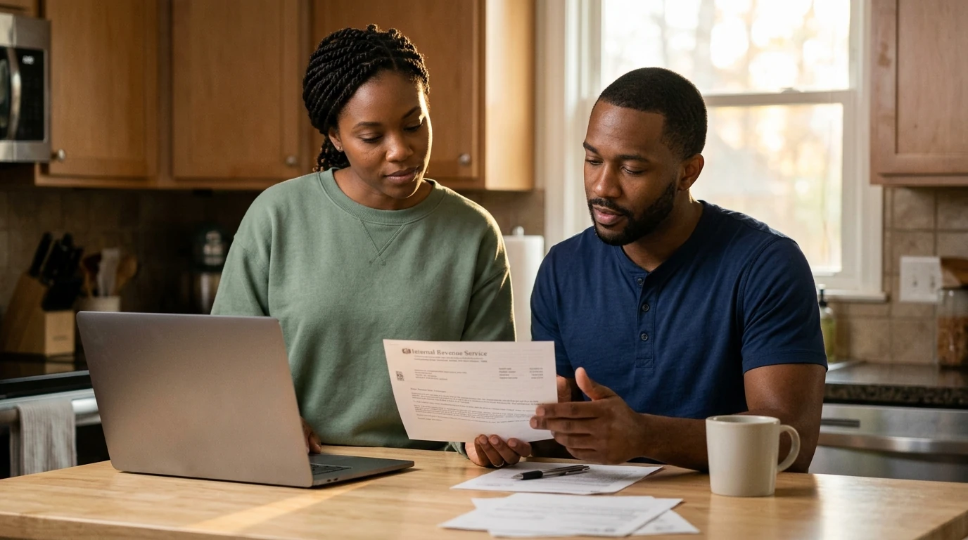 A person reviewing an IRS IRS notice at home.
