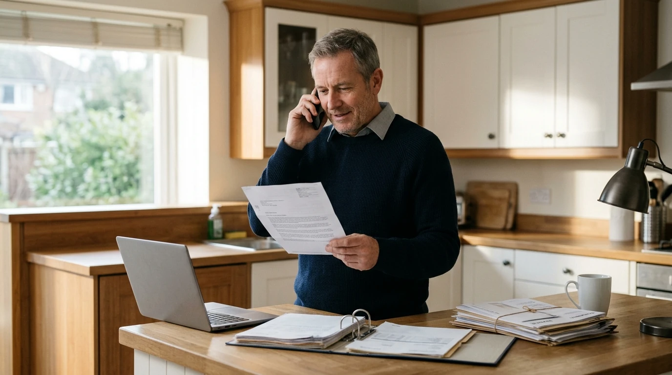 A person at home reviewing paperwork about C Corporation Tax Debt.