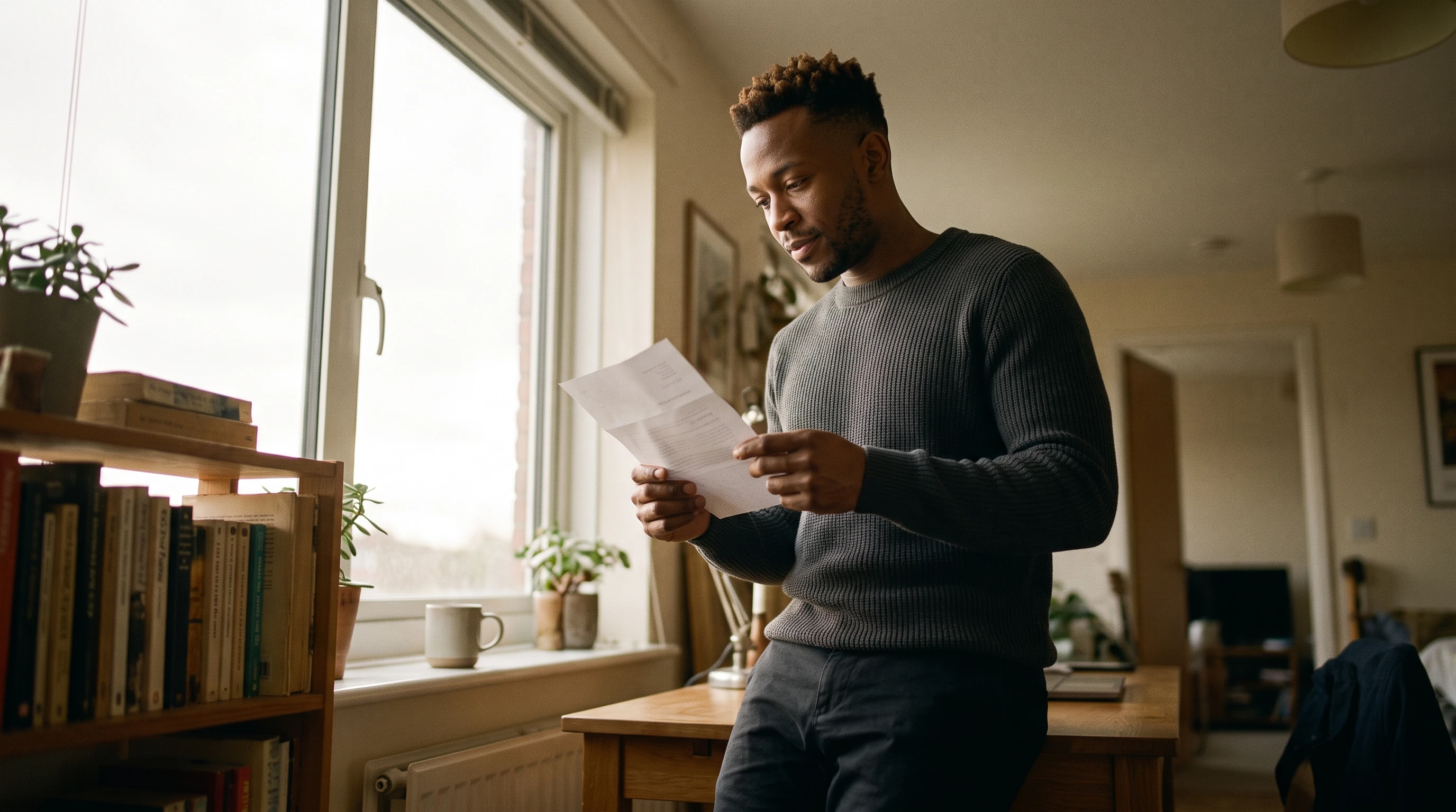 A person at home reviewing paperwork about California Exit Tax.