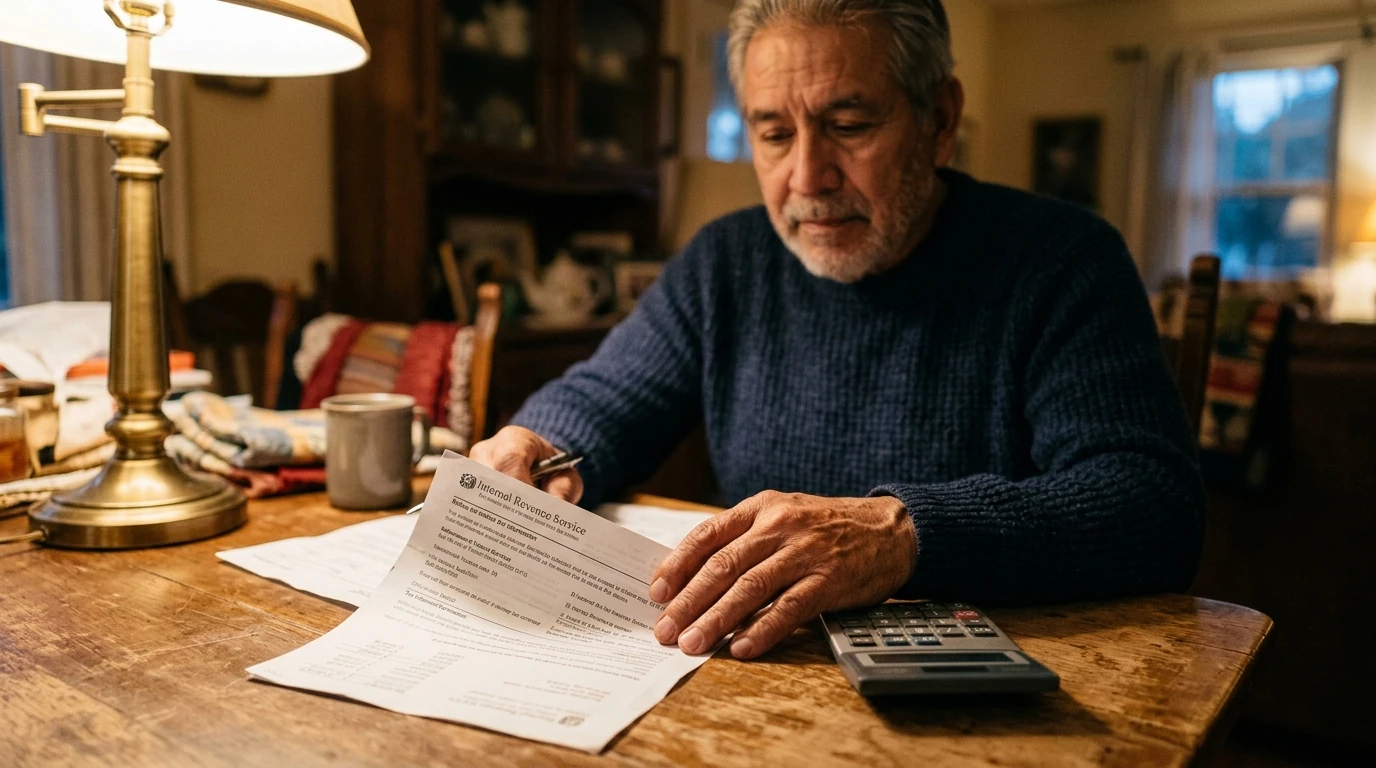 A person reviewing an IRS IRS notice at home.