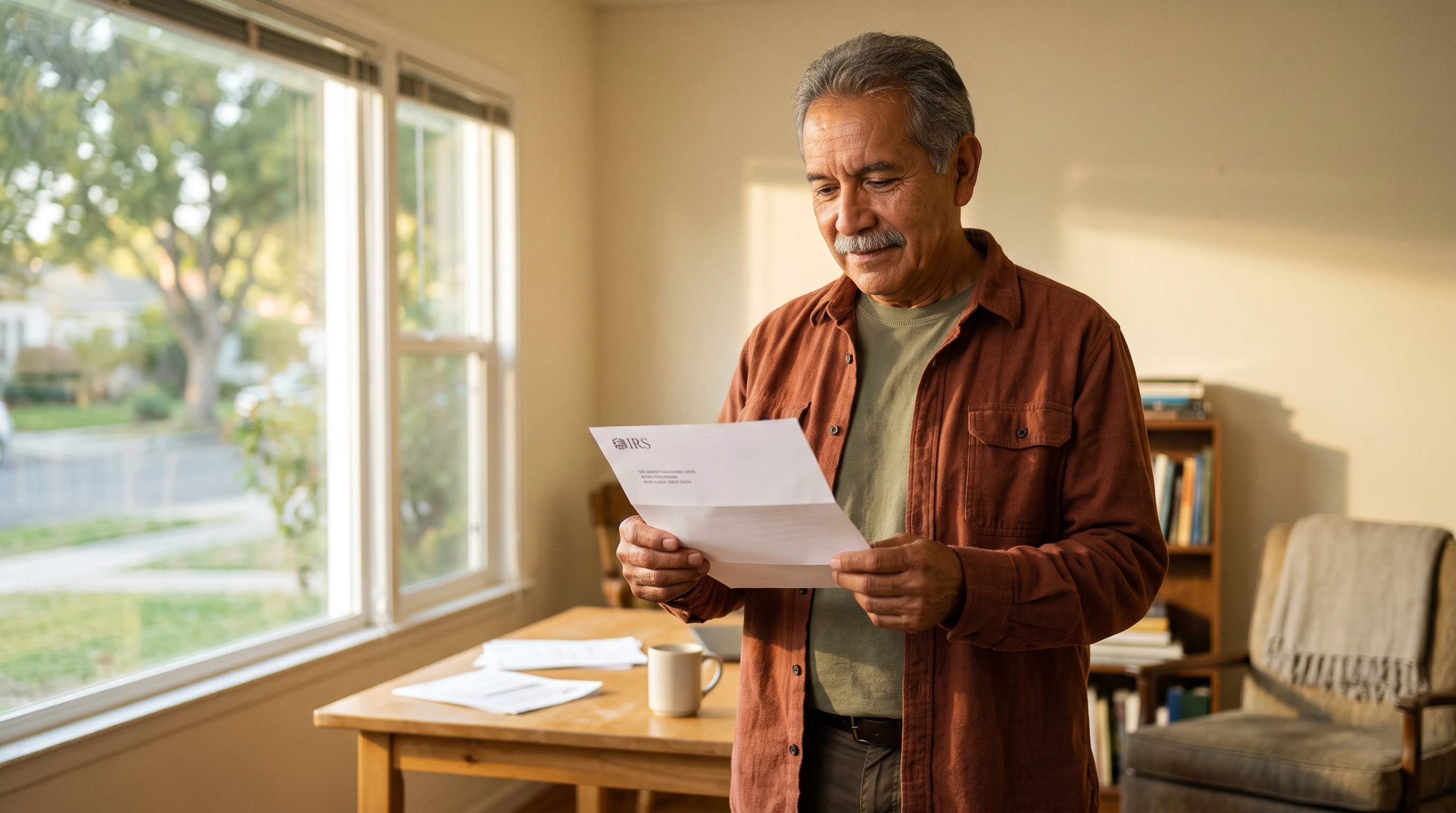 A person at home reviewing paperwork about California Tax Debt Relief.