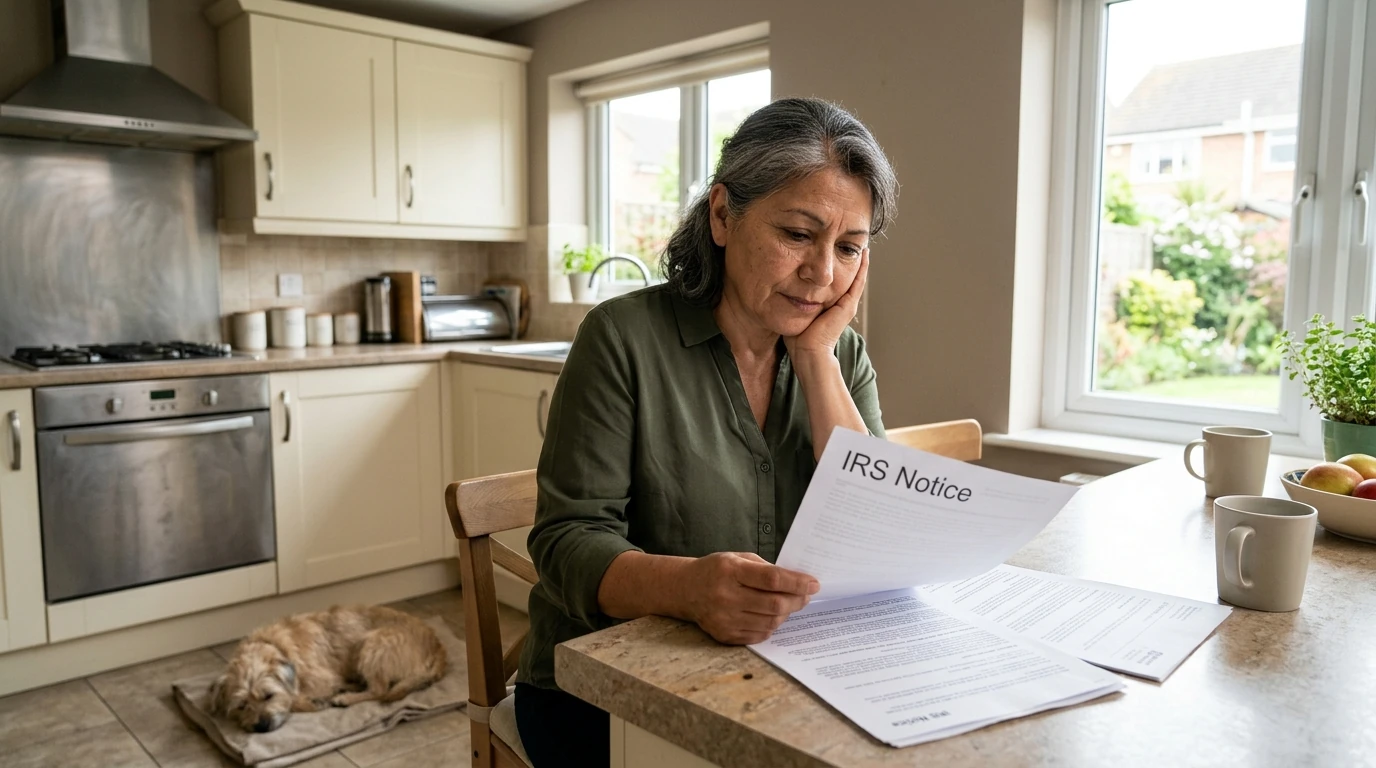 A person reviewing an IRS IRS notice at home.