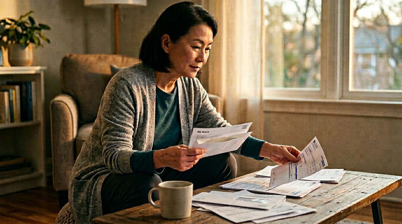 A person reviewing an IRS IRS notice at home.