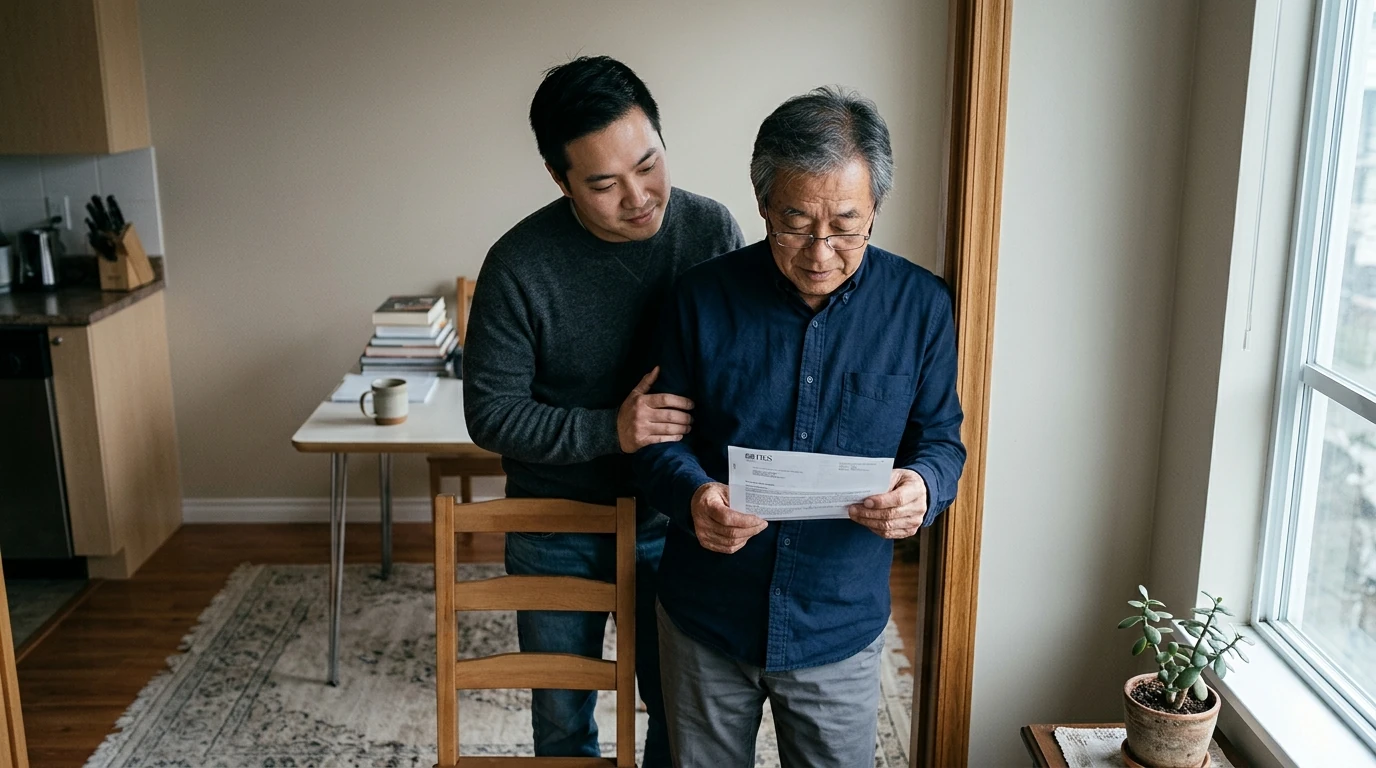 A person reviewing an IRS IRS notice at home.
