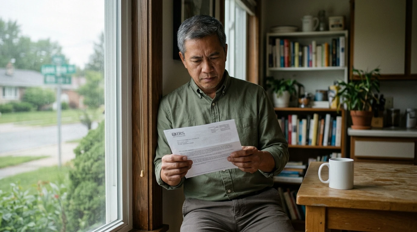 A person reviewing an IRS IRS notice at home.