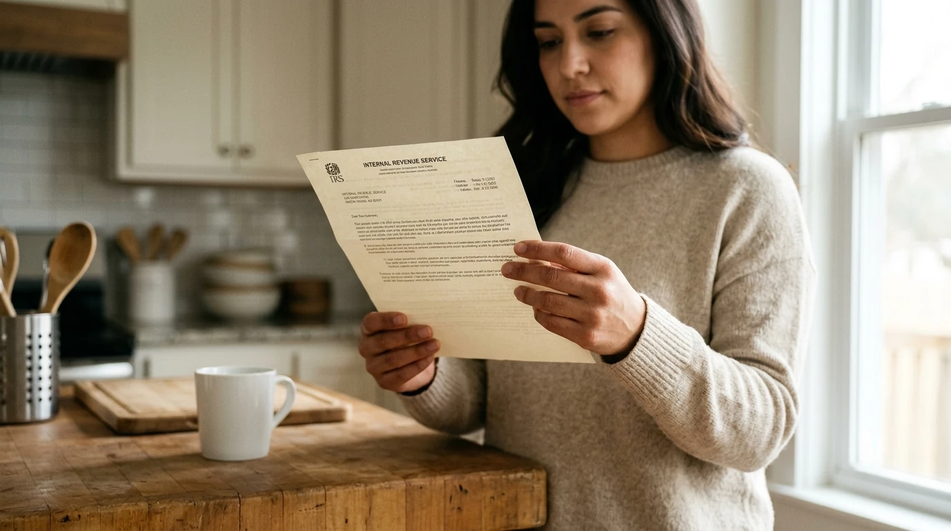 A person reviewing an IRS IRS notice at home.