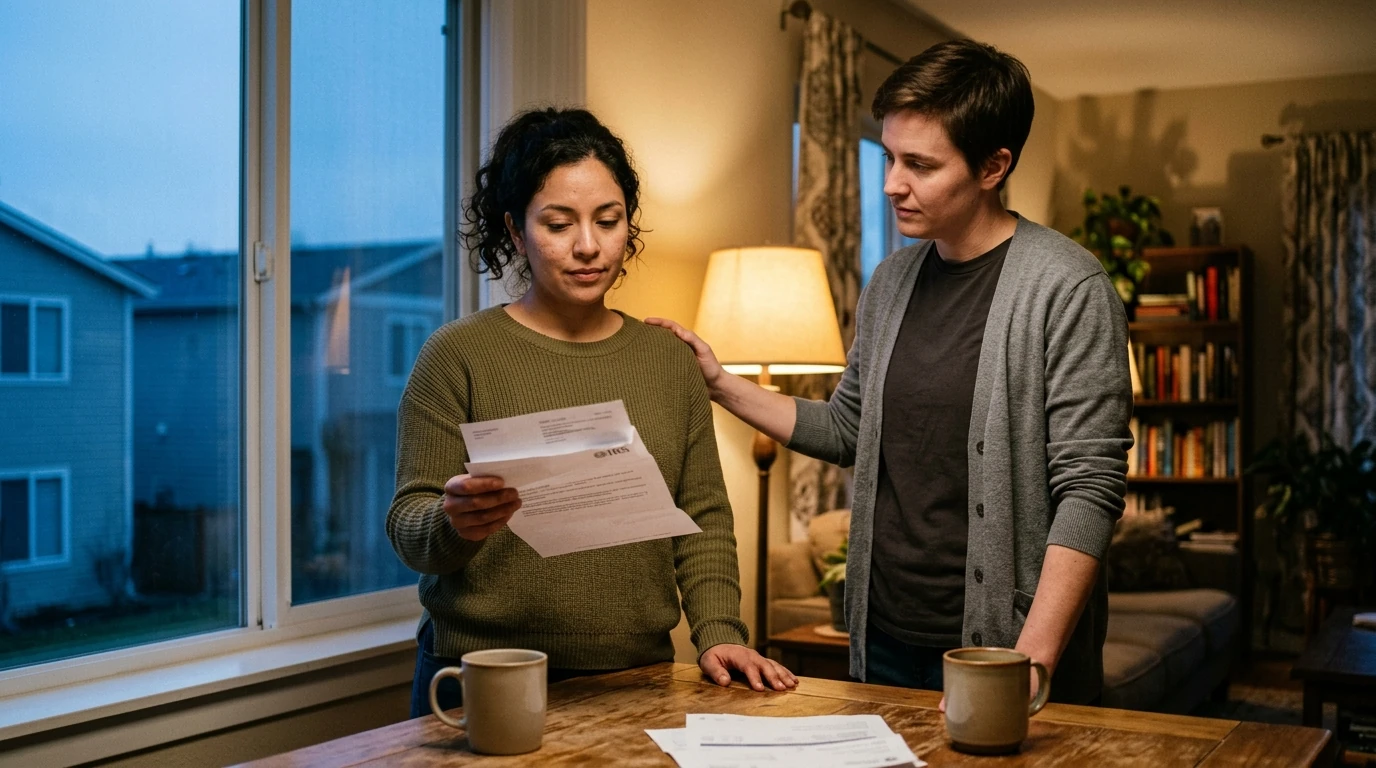 A person reviewing an IRS IRS notice at home.