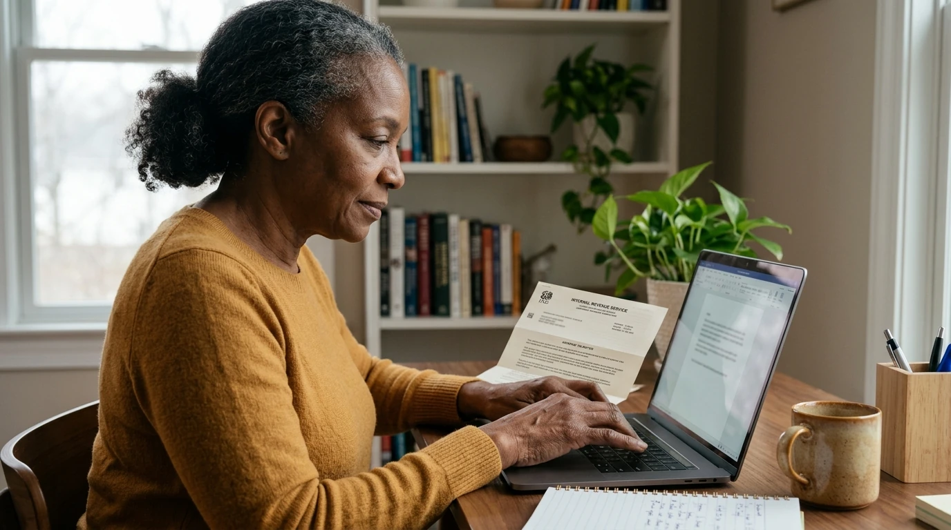 A person reviewing an IRS IRS notice at home.
