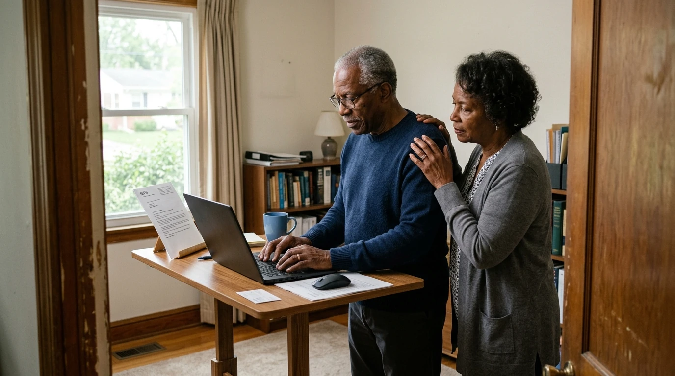 A person reviewing an IRS IRS notice at home.