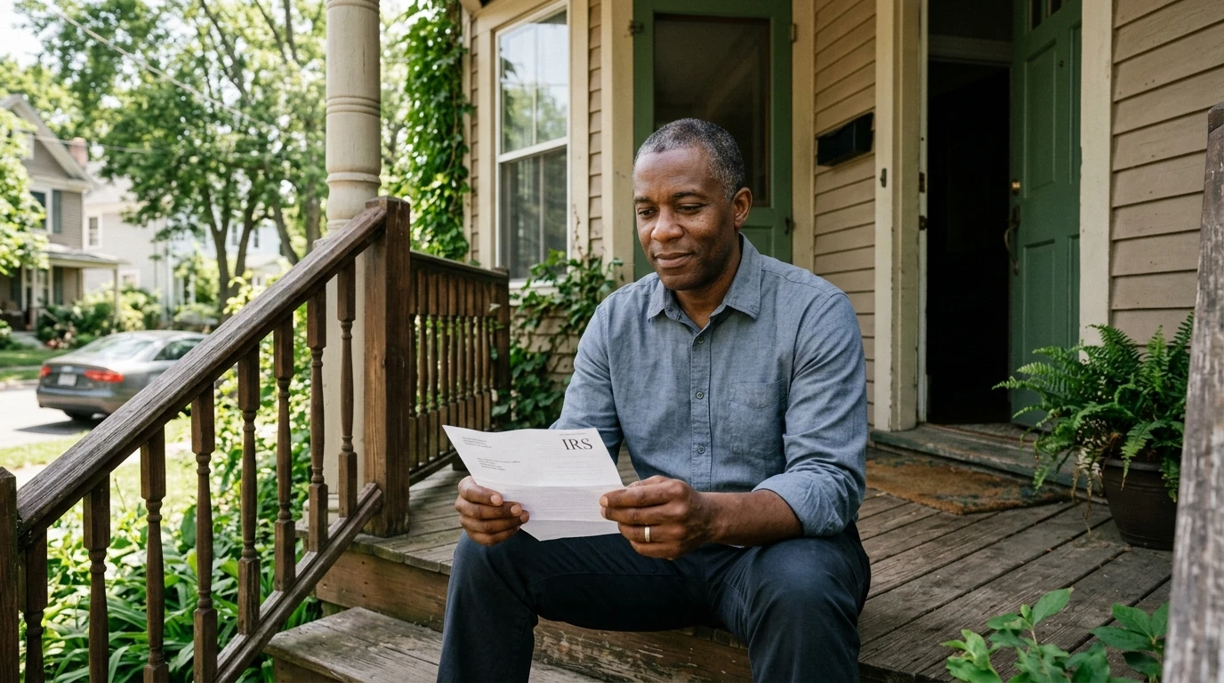 A person reviewing an IRS IRS notice at home.