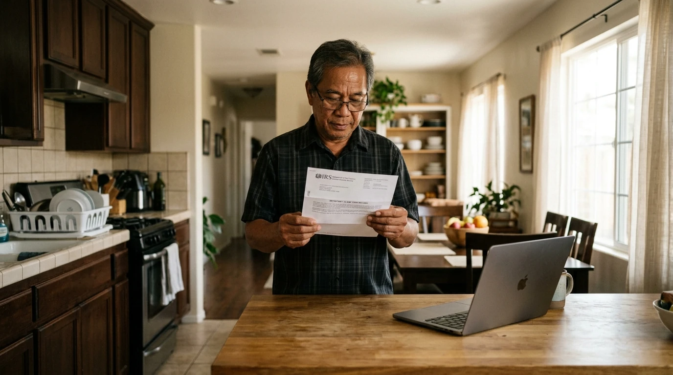 A person reviewing an IRS IRS notice at home.