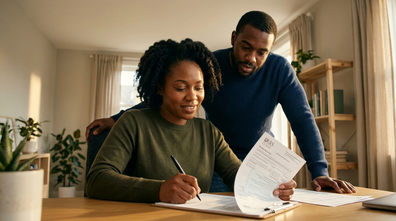A person reviewing an IRS IRS notice at home.