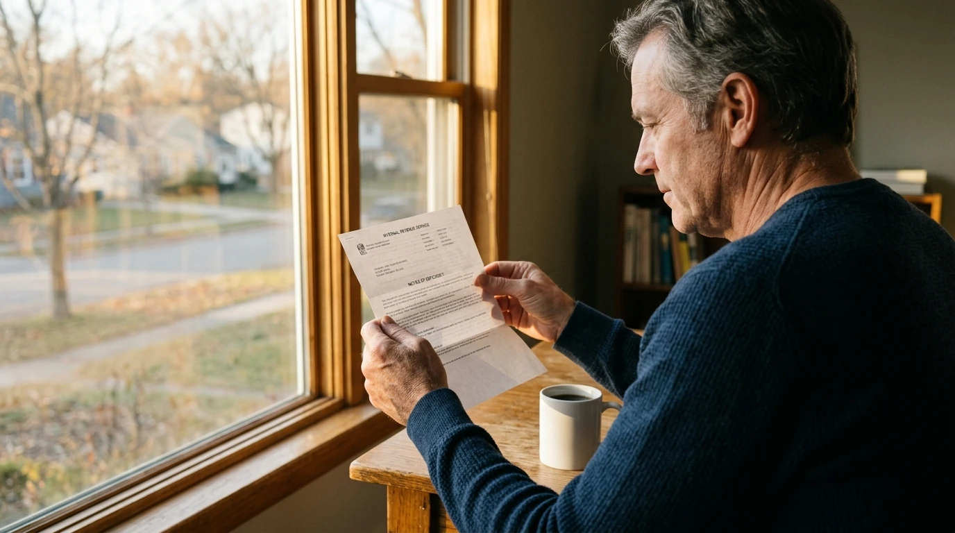 A person reviewing an IRS IRS notice at home.