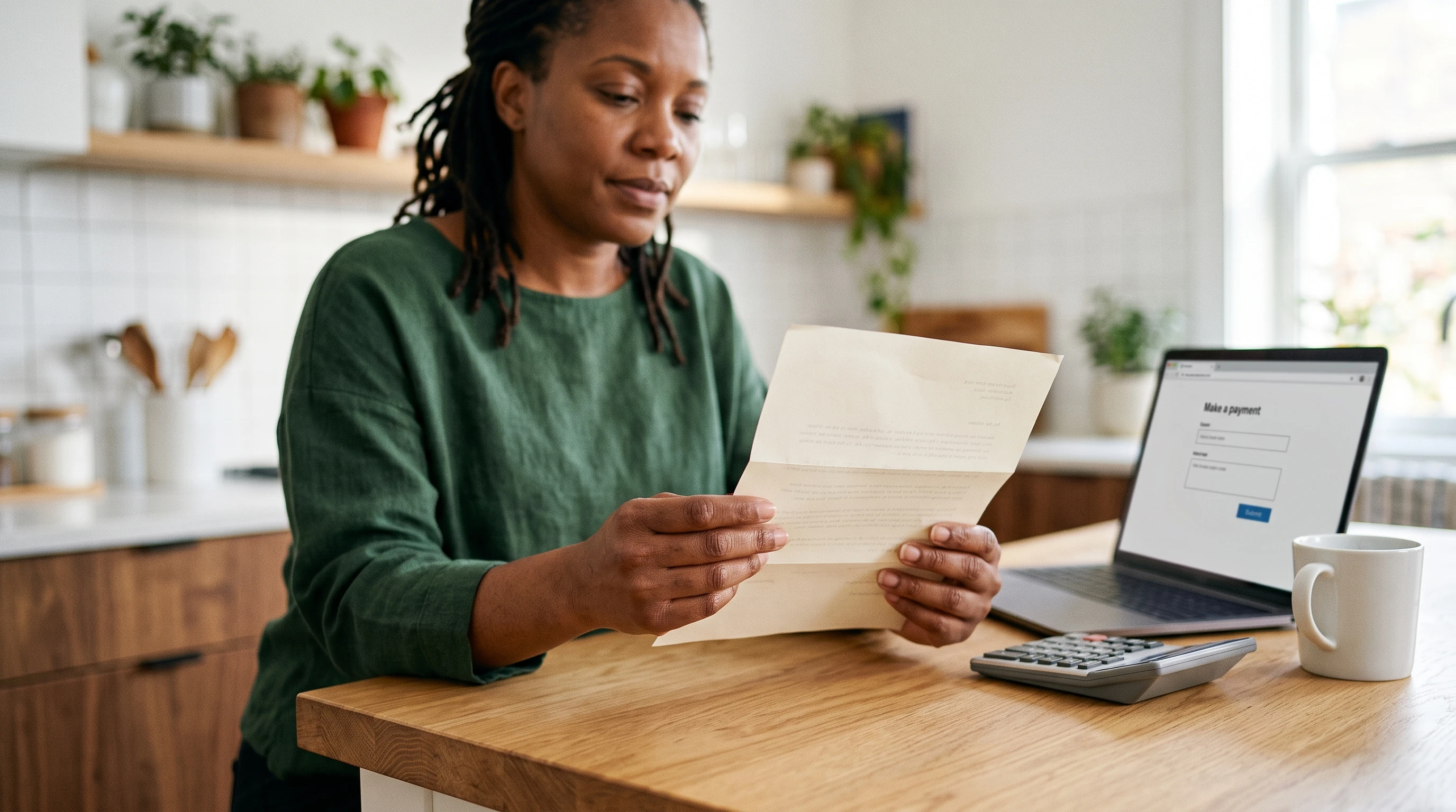 A person at home reviewing paperwork about CDTFA Payment Plan.