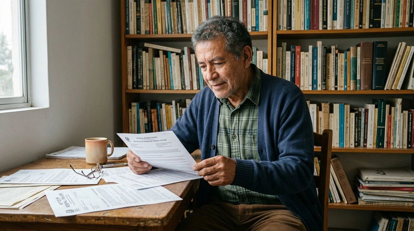 A person at home reviewing paperwork about Certificate of Release of Tax Lien.