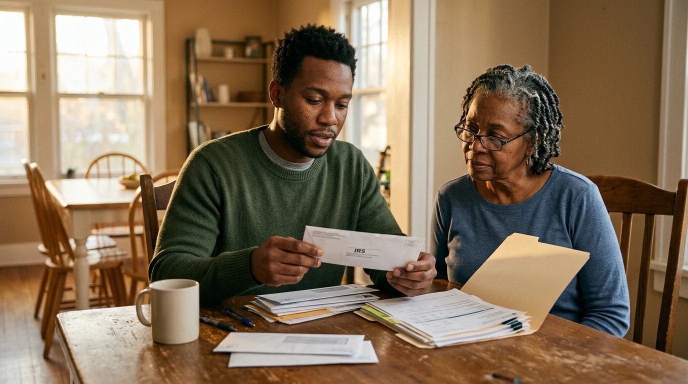 A person reviewing an IRS IRS notice at home.