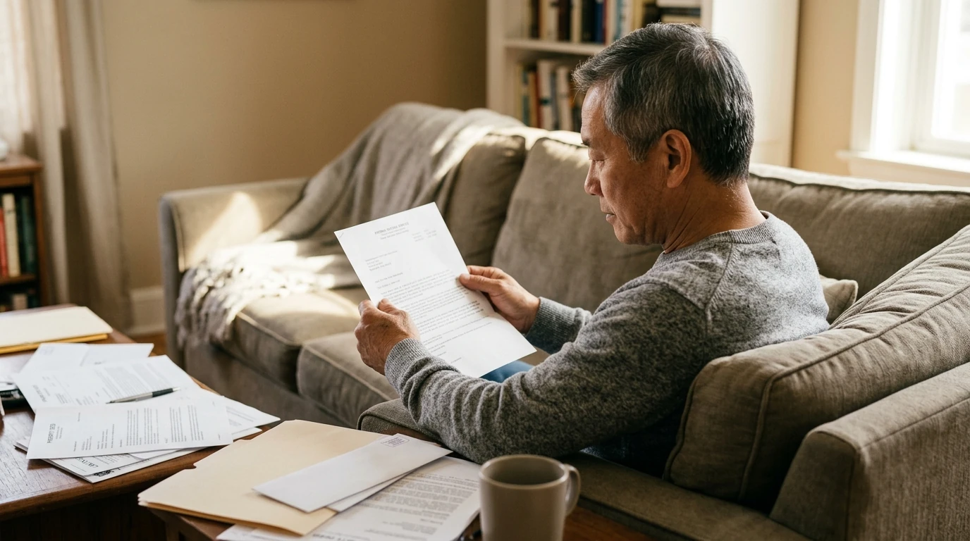 A person at home reviewing paperwork about Does CNC Stop a Tax Lien.