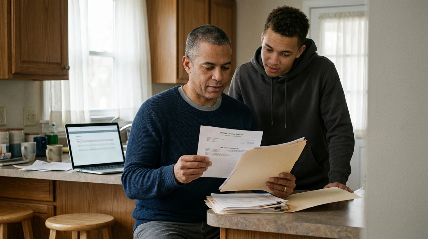 A person reviewing an IRS IRS notice at home.