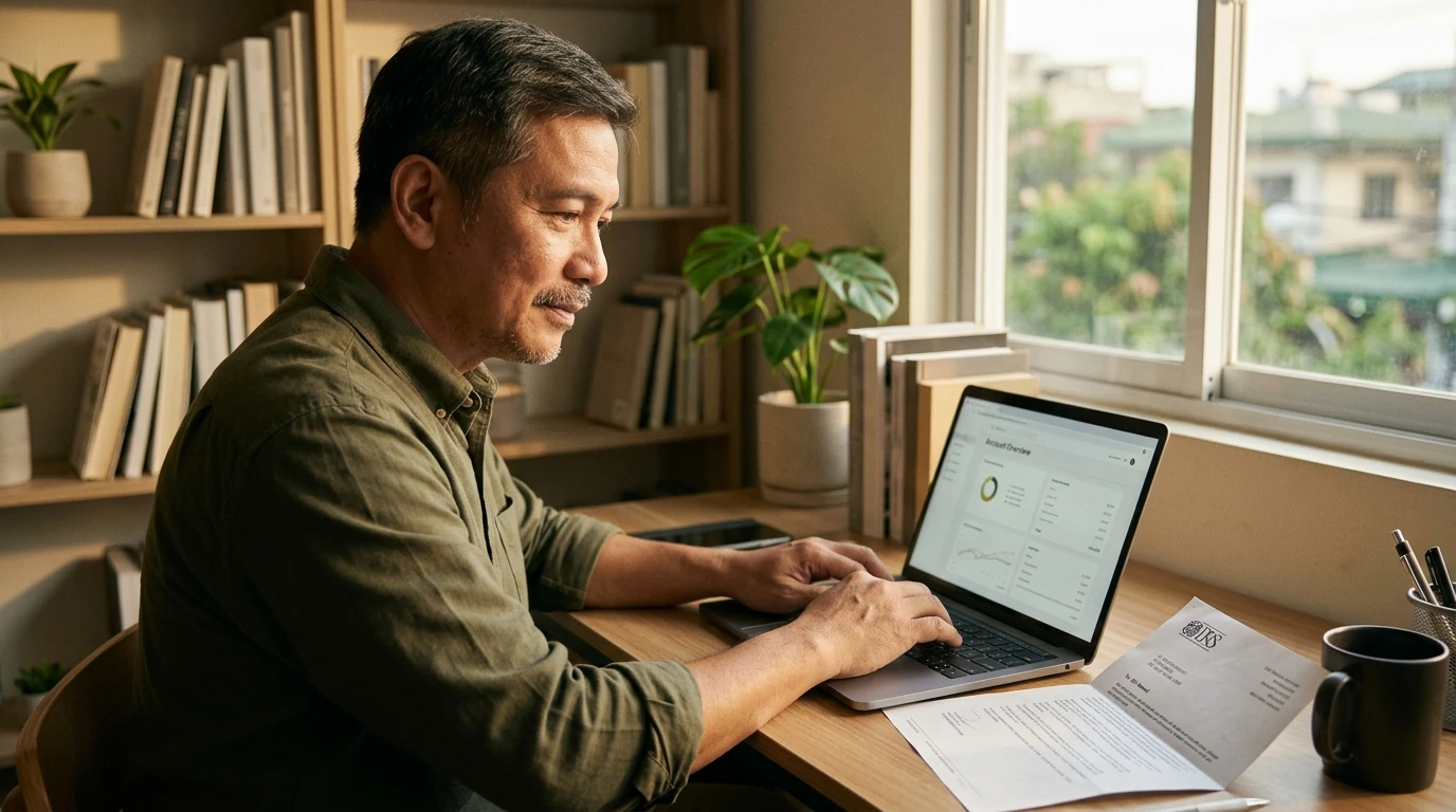 A person reviewing an IRS IRS notice at home.