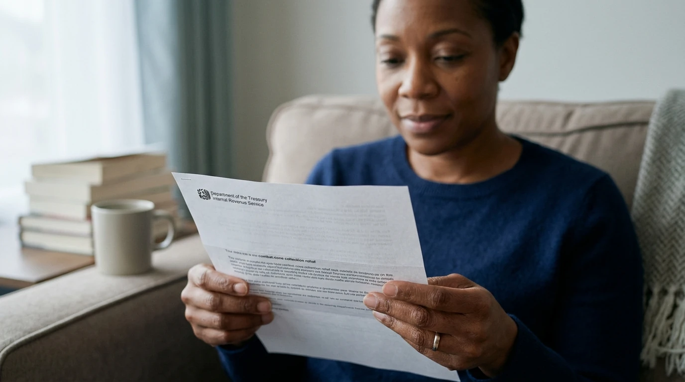 A person reviewing an IRS IRS notice at home.