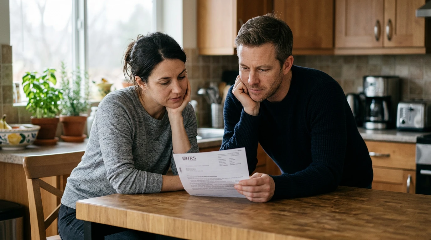A person at home reviewing paperwork about Community Property Tax Relief.