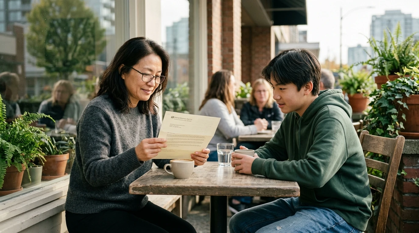 A person reviewing an IRS IRS notice at home.