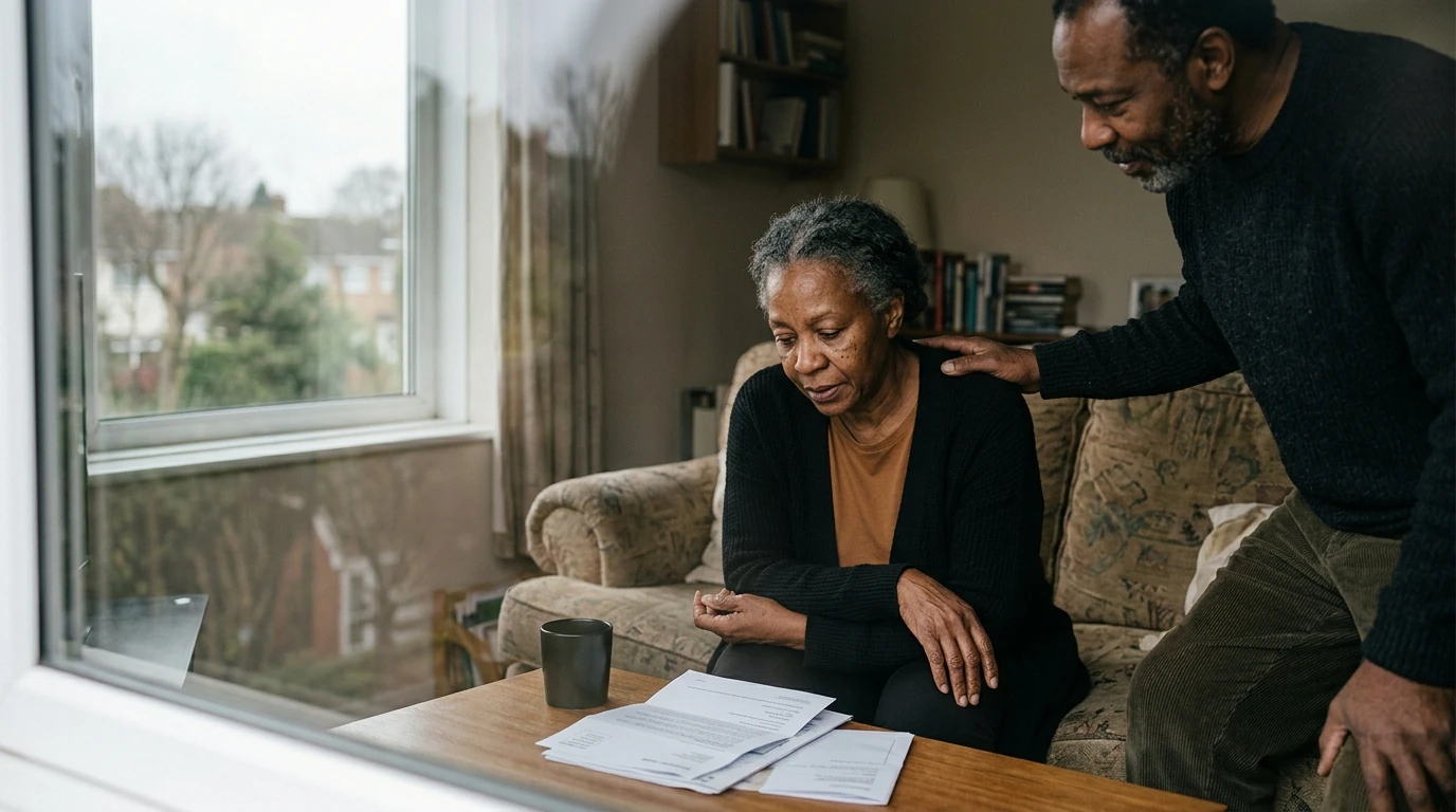 A person reviewing an IRS CP05A notice at home.