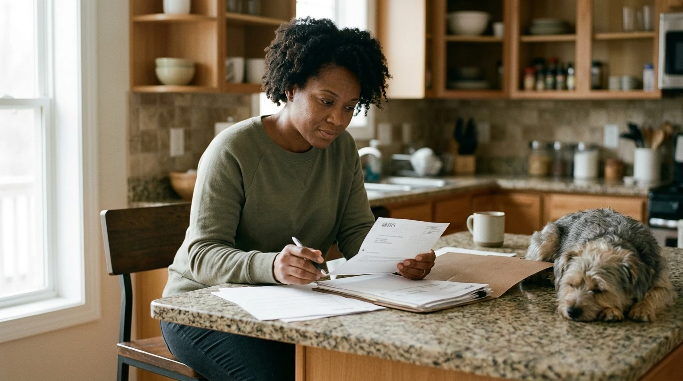 A person reviewing an IRS CP11 notice at home.