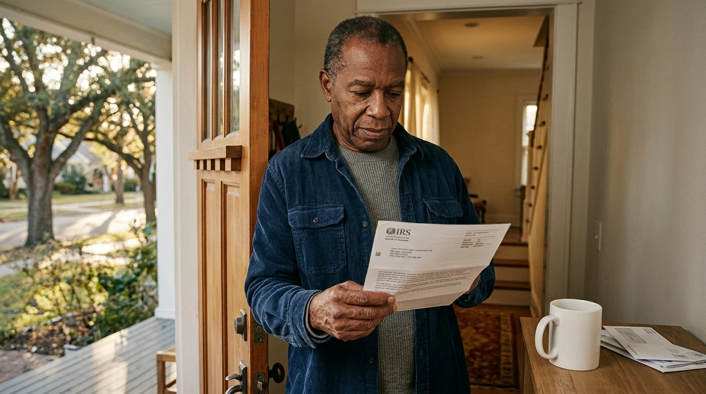 A person reviewing an IRS CP2000 notice at home.