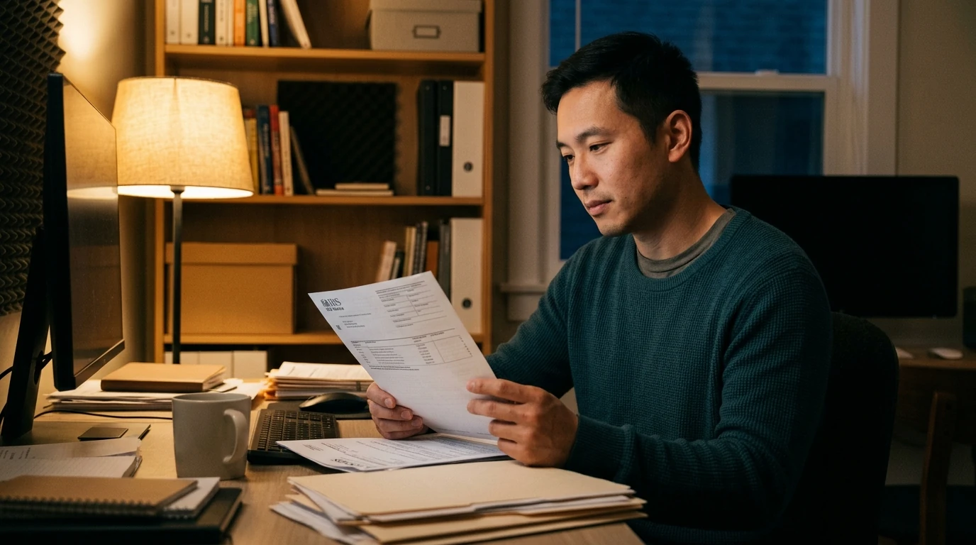 A person reviewing an IRS CP2000 notice at home.