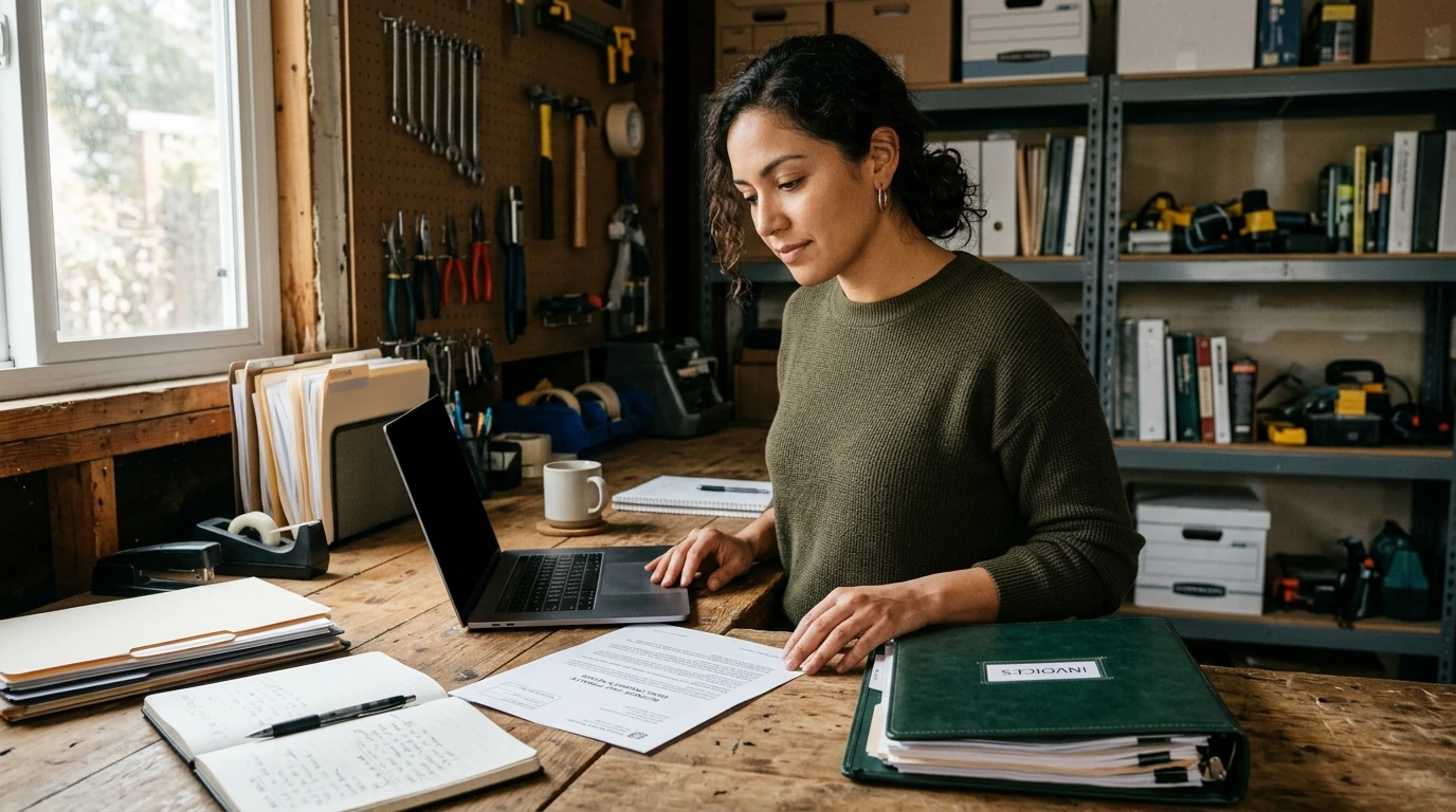 A person reviewing an IRS CP215 notice at home.