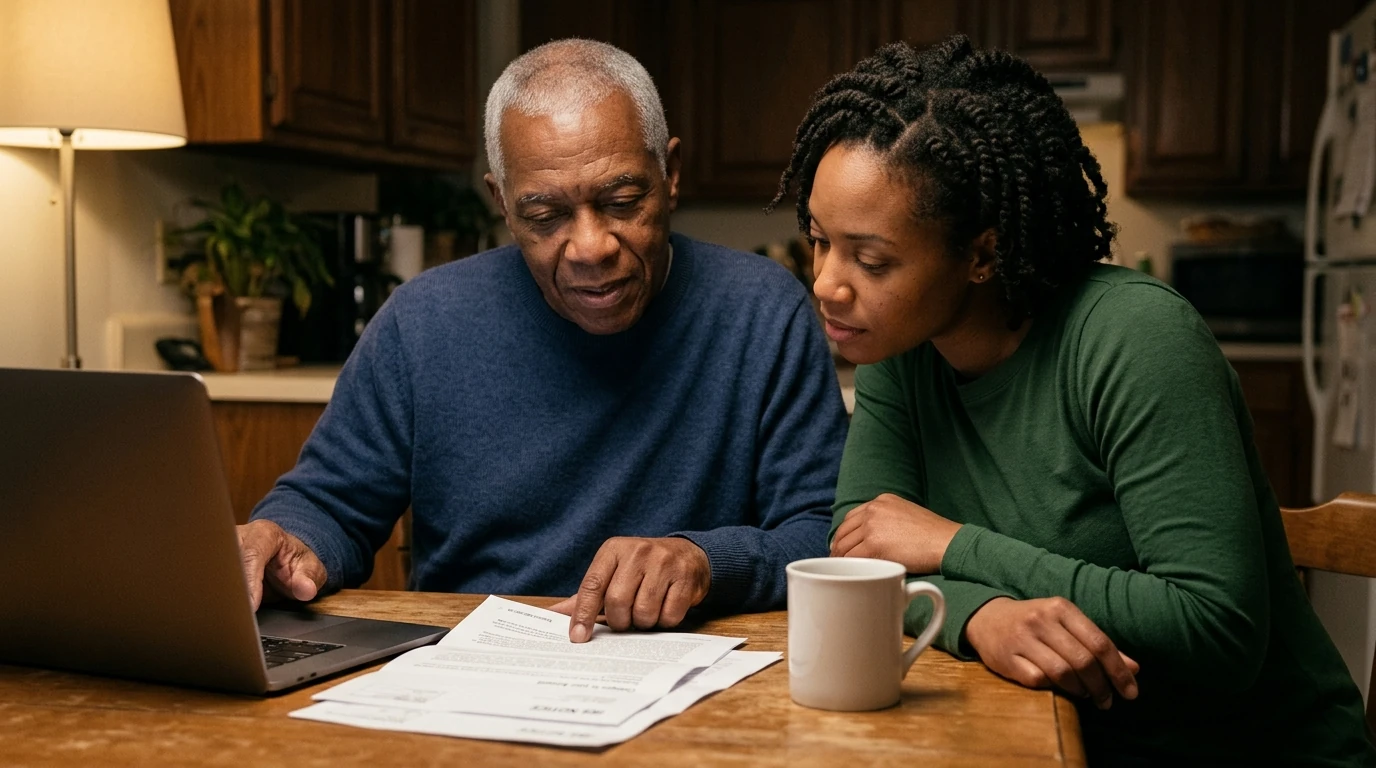 A person reviewing an IRS CP21B notice at home.
