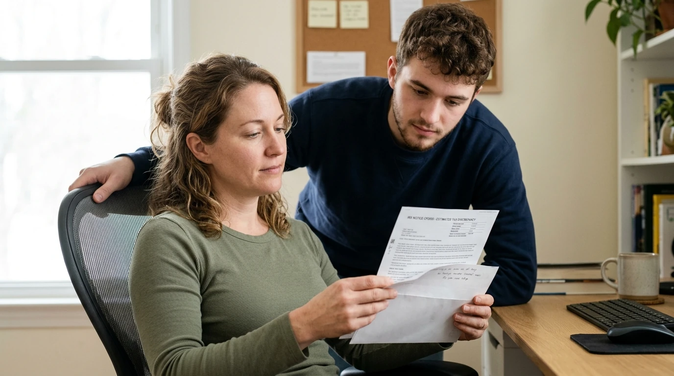 A person reviewing an IRS CP25 notice at home.