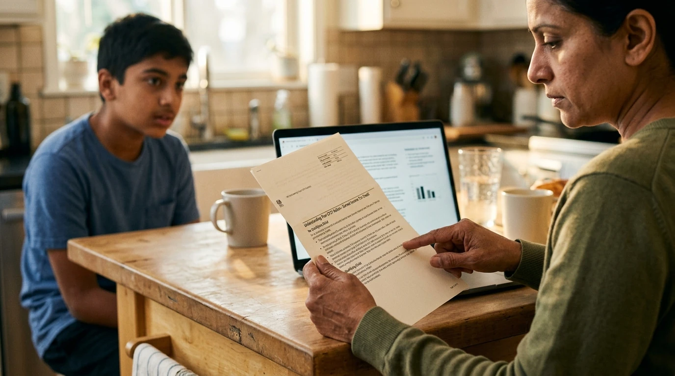 A person reviewing an IRS CP27 notice at home.