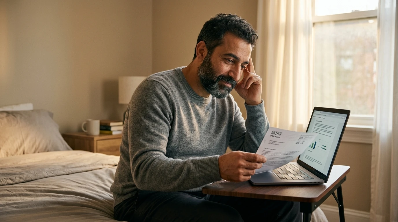 A person reviewing an IRS CP297 notice at home.