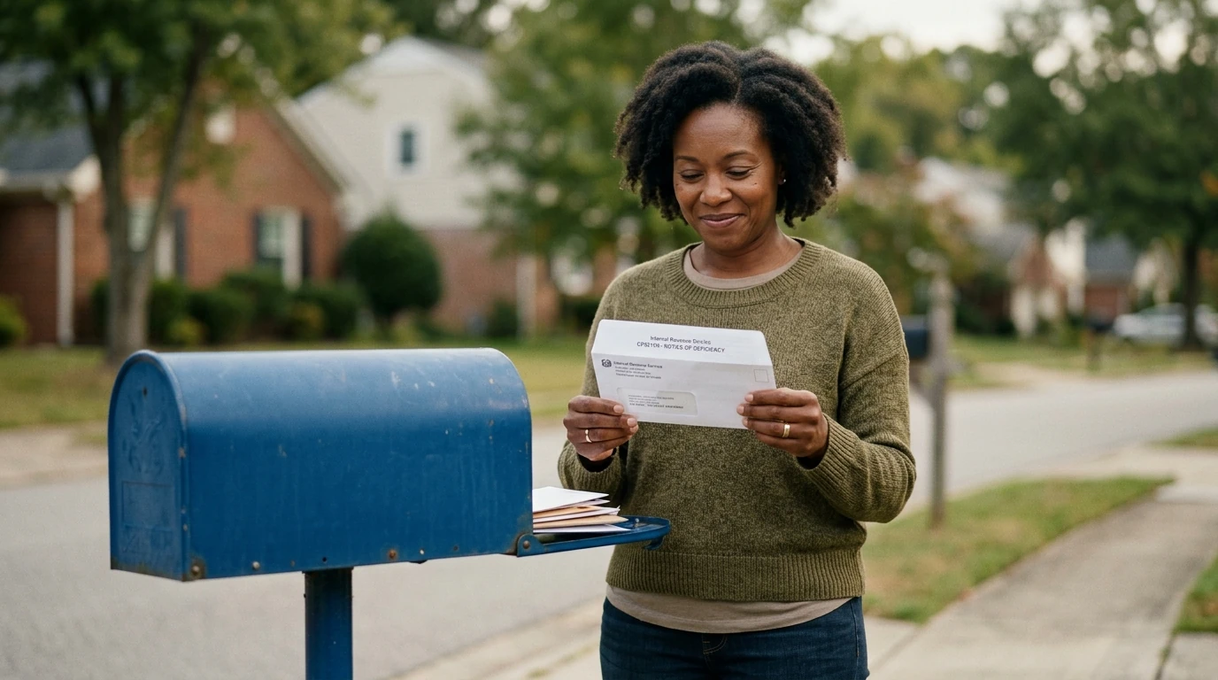 A person reviewing an IRS CP3219N notice at home.