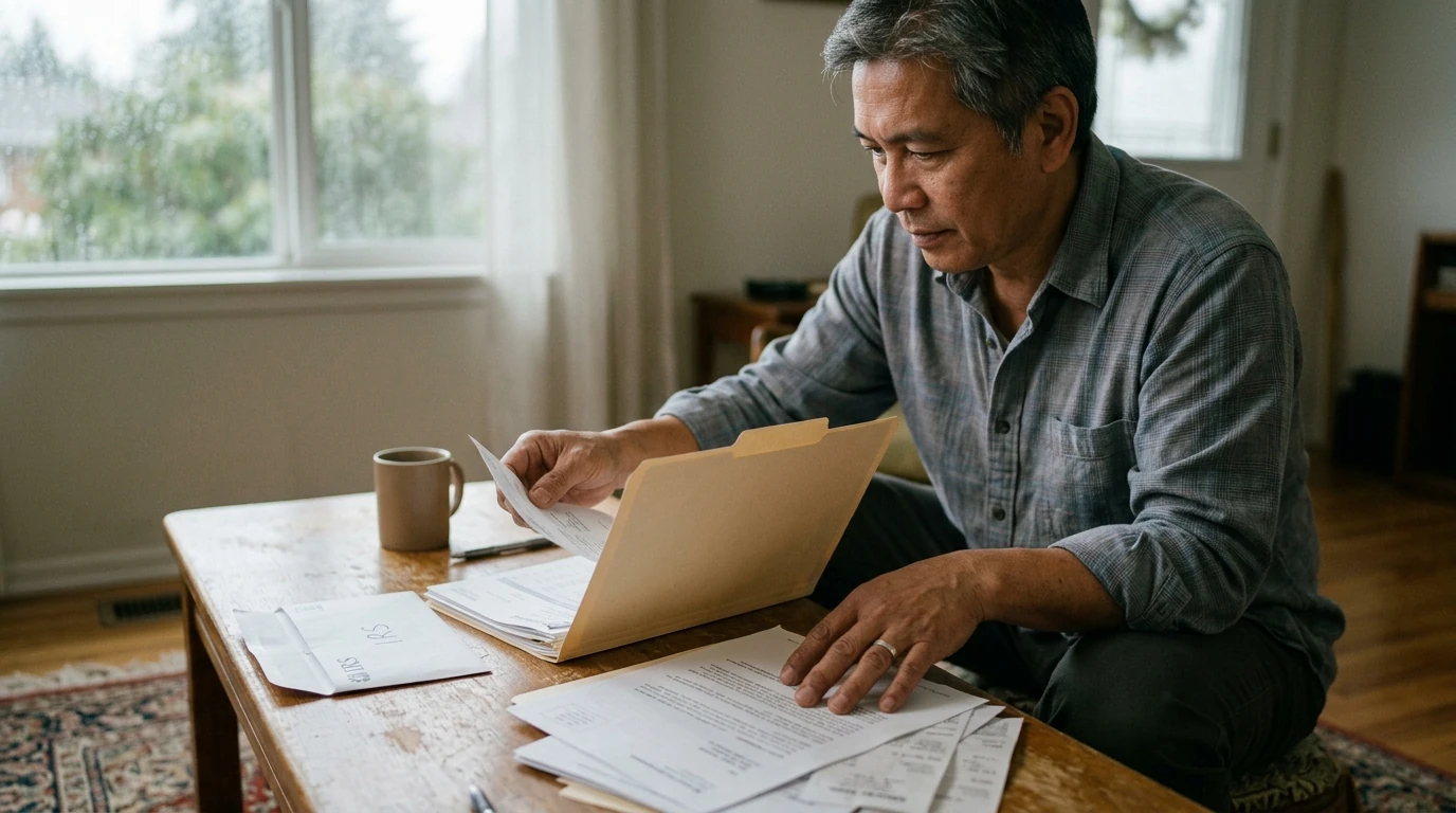 A person reviewing an IRS CP503 notice at home.