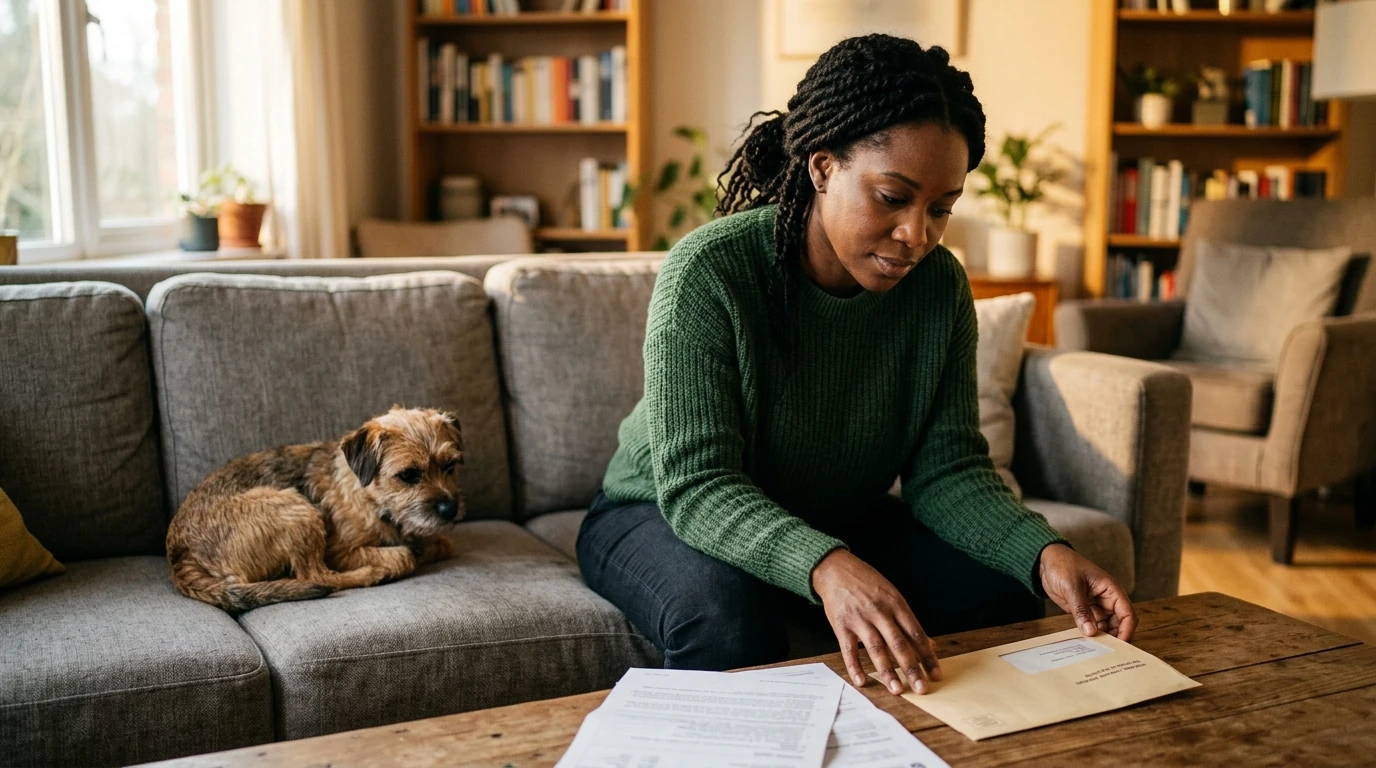 A person reviewing an IRS CP504 notice at home.