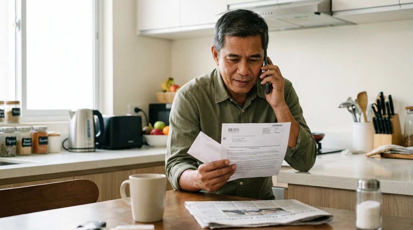 A person reviewing an IRS CP508C notice at home.