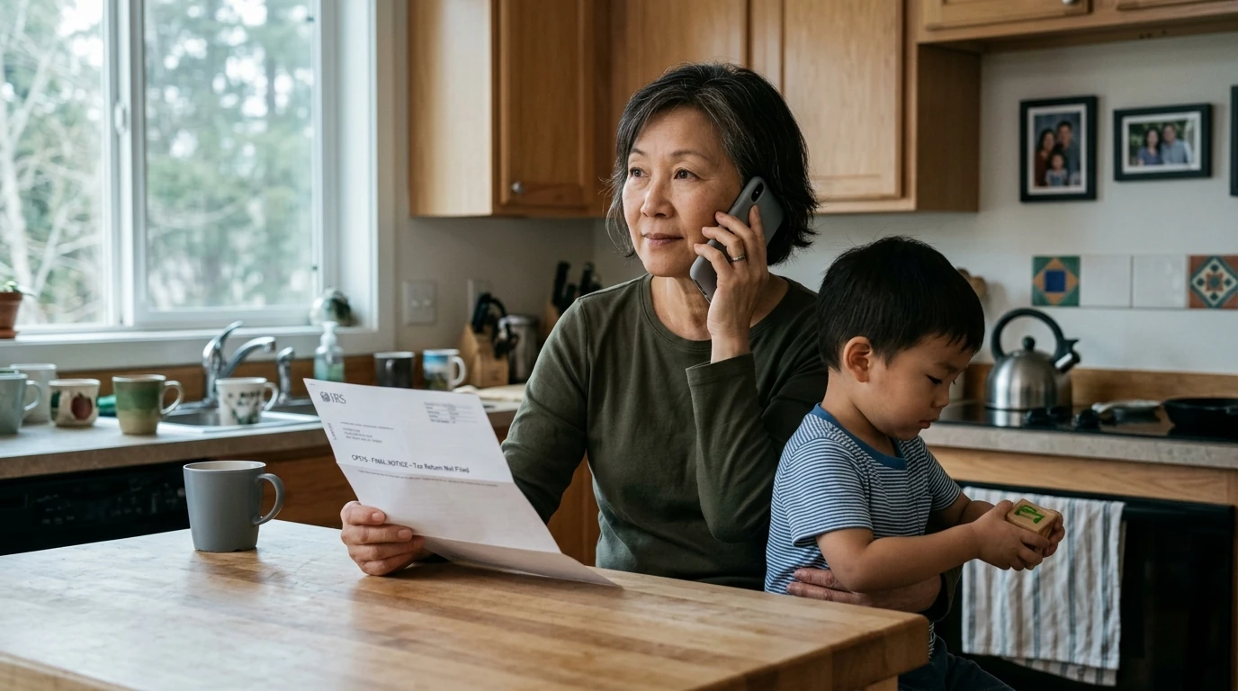 A person reviewing an IRS CP518 notice at home.