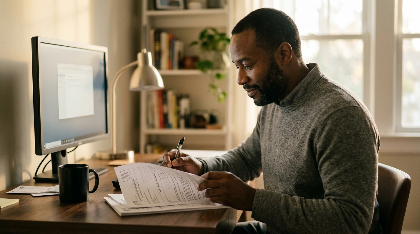 A person reviewing an IRS CP521 notice at home.