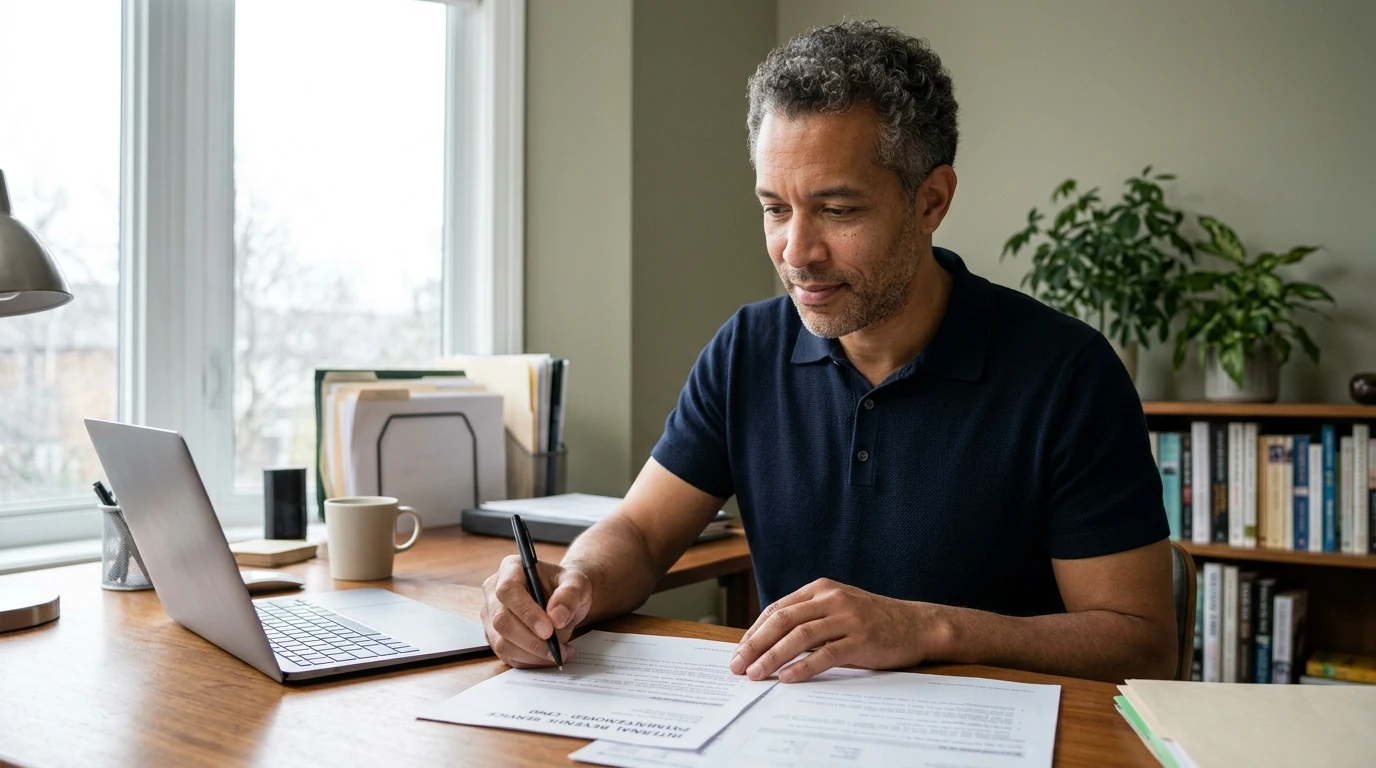 A person reviewing an IRS CP60 notice at home.