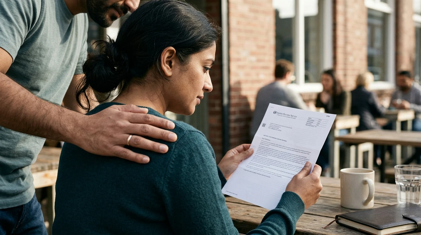 A person reviewing an IRS CP63 notice at home.