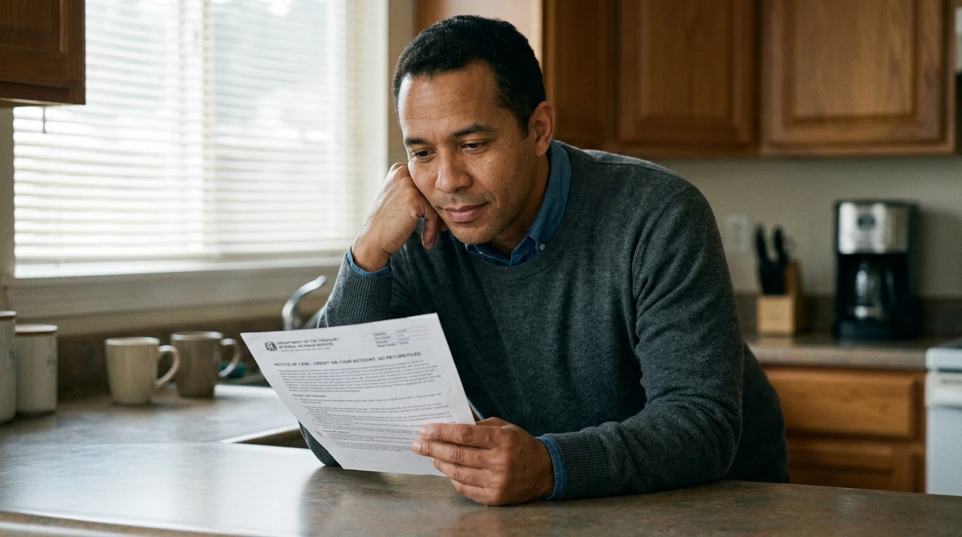 A person reviewing an IRS CP80 notice at home.