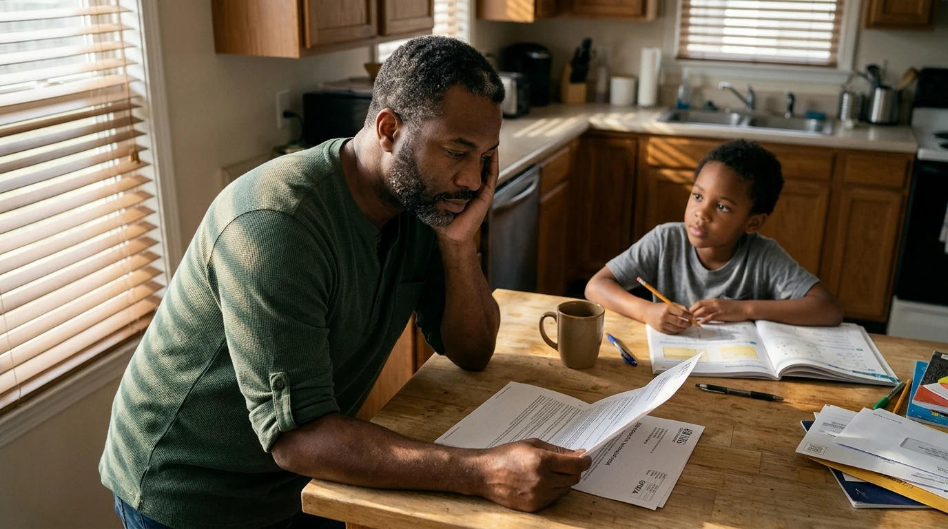 A person reviewing an IRS CP87A notice at home.